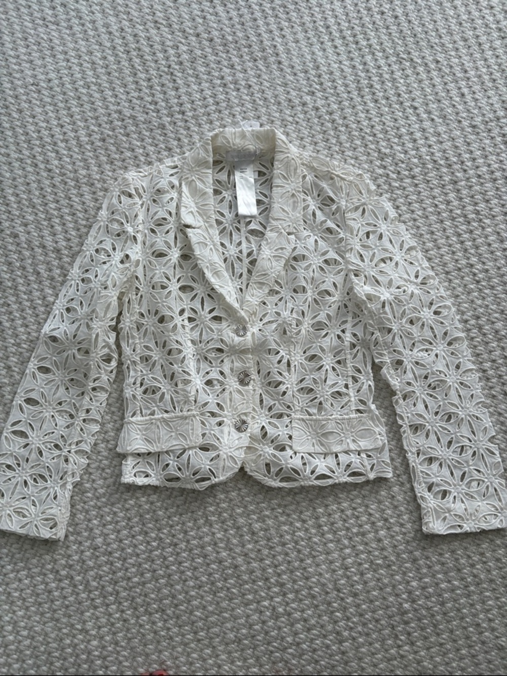 Anne Fontaine Womens White Eyelet Lace Blazer Jacket 38